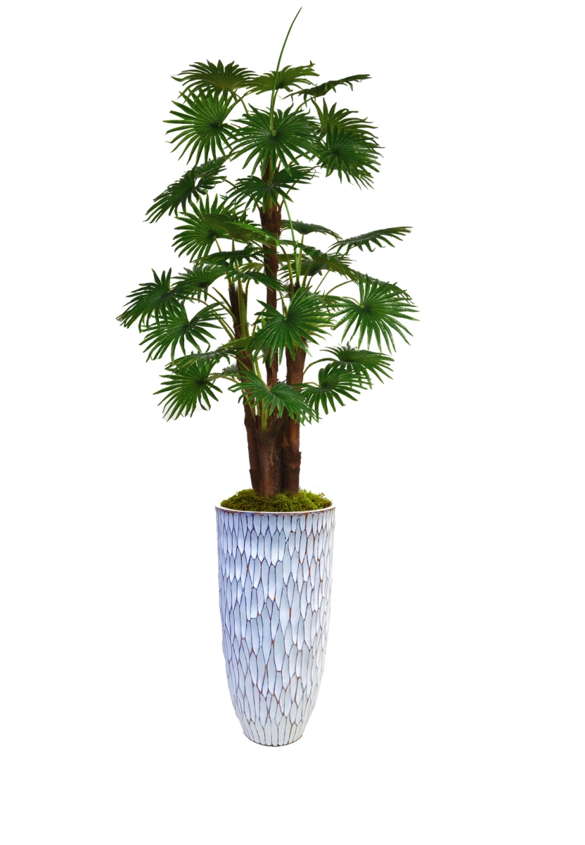 Vhx129219 85.5 In. Fan Palm Tree Faux Decor With Burlap Kit In Resin Planter