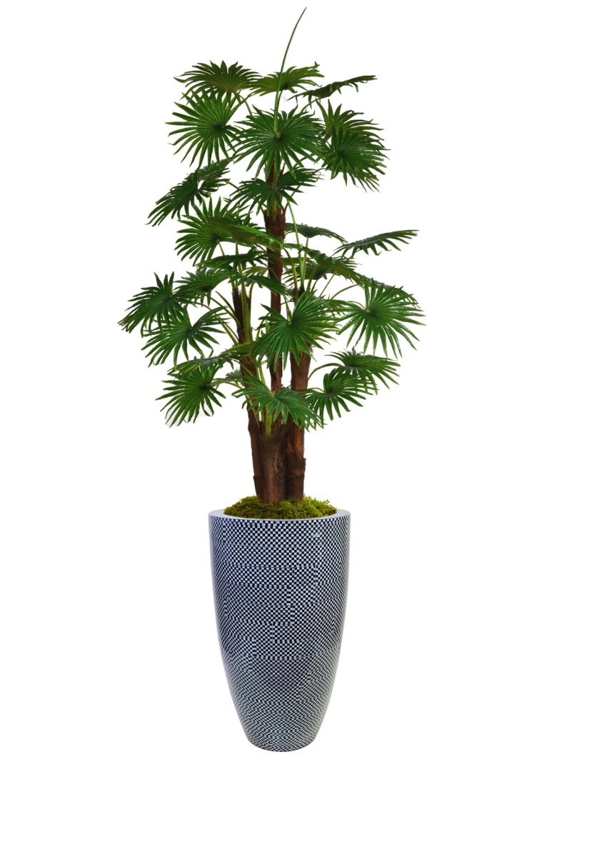 Vhx129223 87.5 In. Fan Palm Tree Faux Decor With Burlap Kit In Resin Planter