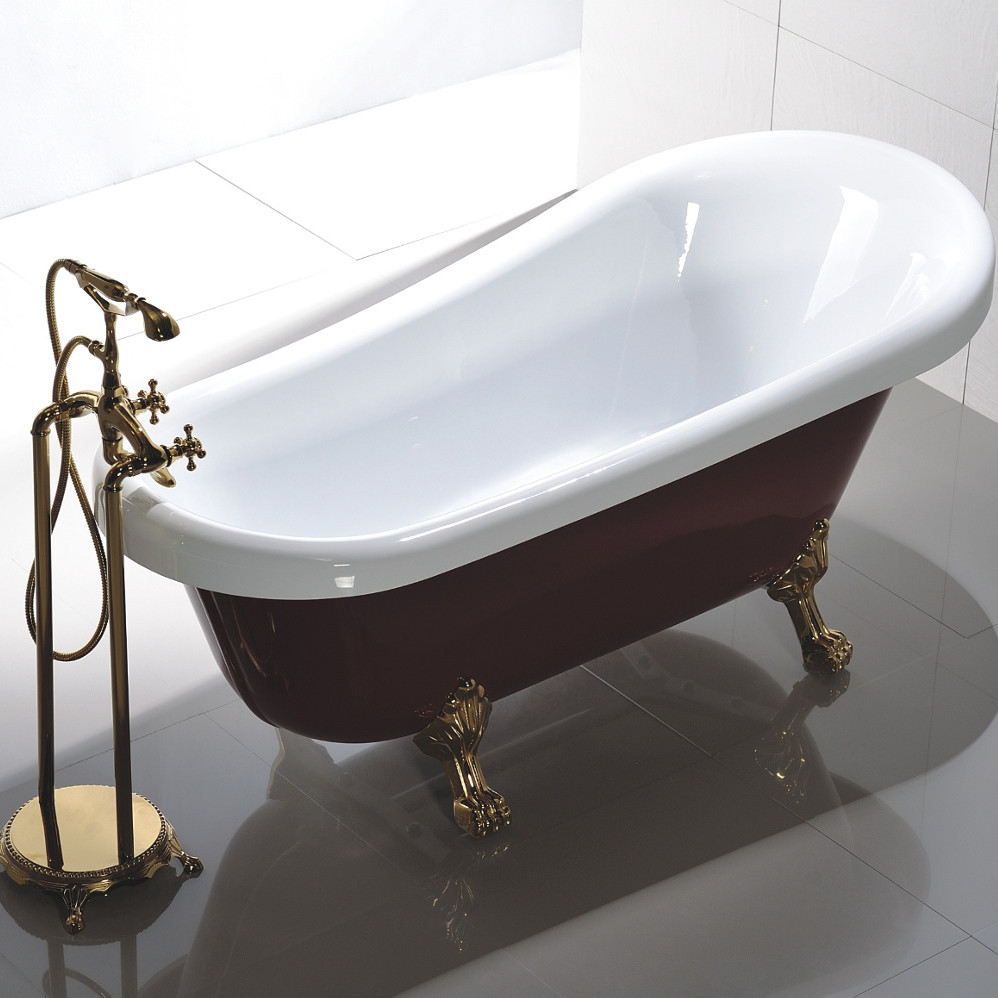 Va6311-rl Freestanding Claw Foot Red & White Acrylic Bathtub With Polished Chrome Pop-up Drain - 67 X 31.5 X 29.5 In.