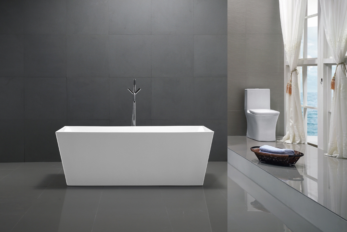 Va6813-l Freestanding White Acrylic Bathtub With Polished Chrome Pop-up Drain - 67 X 31.5 X 23.5 In.
