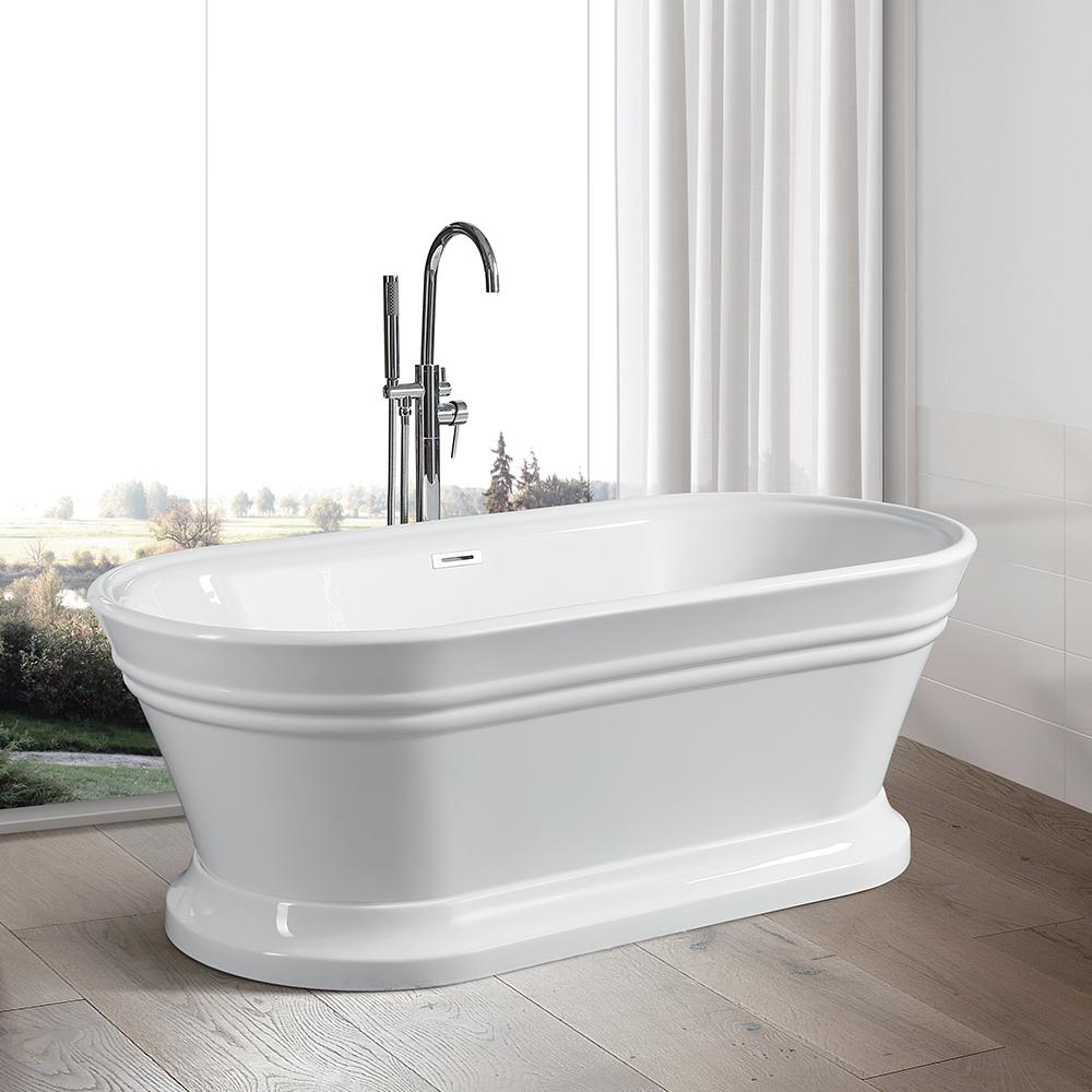 Va6610 Freestanding White Acrylic Bathtub With Polished Chrome Slotted Overflow & Pop-up Drain - 59 X 29.5 X 23.5 In.