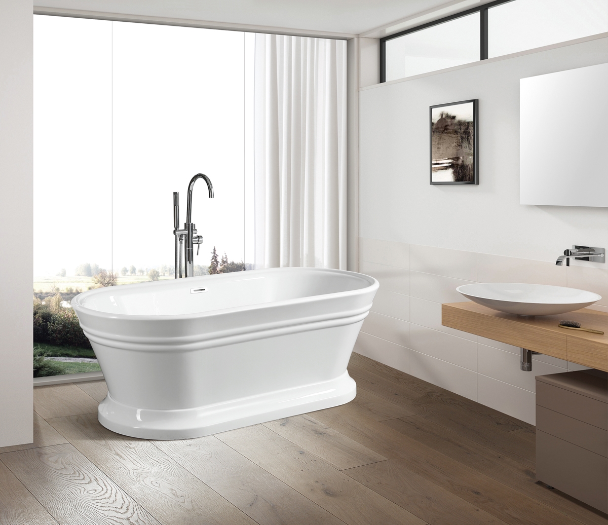 Va6610-l Freestanding White Acrylic Bathtub With Polished Chrome Slotted Overflow & Pop-up Drain - 67 X 31 X 23.5 In.