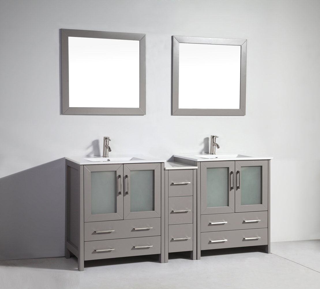 VA3030-72G 72 in. Double Sink Bathroom Vanity Set, Gray