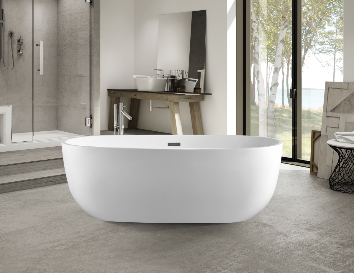 Va6906-l Freestanding White Acrylic Bathtub With Polished Chrome Slotted Overflow & Pop-up Drai - 67 X 32 X 23 In.