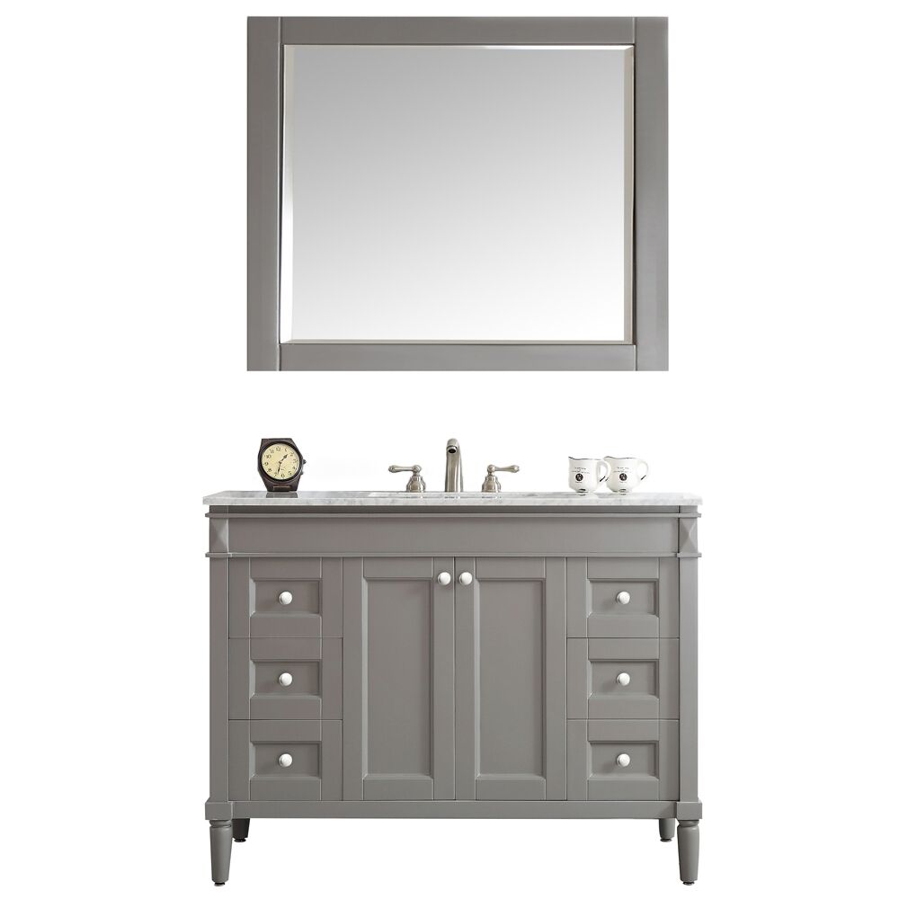 715048-gr-ca 48 In. Vanity In Grey With Carrara White Marble Countertop With Mirror