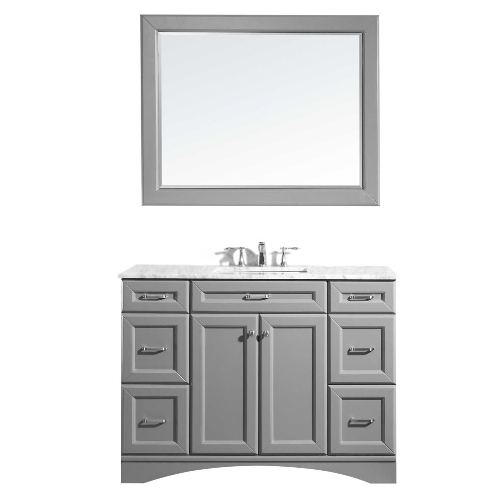 710048-gr-ca 48 In. Vanity In Grey With Carrara White Marble Countertop With Mirror