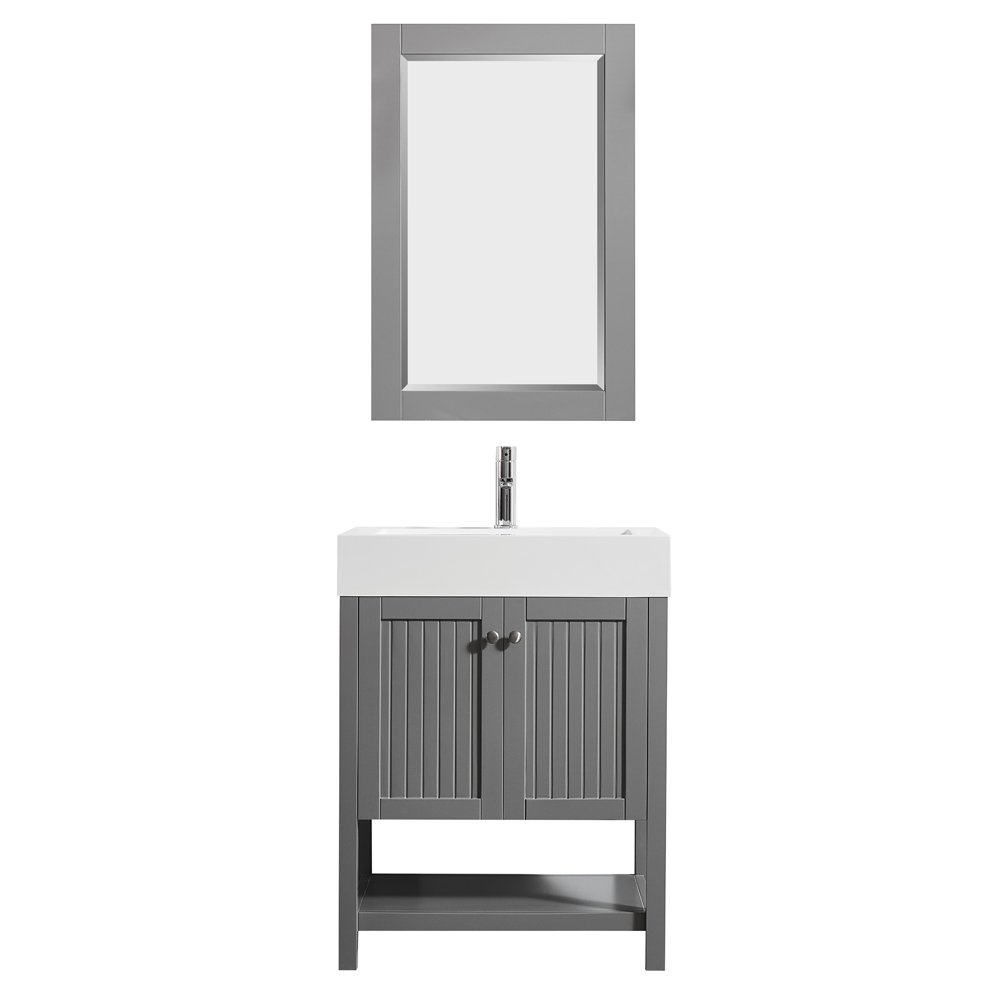 755028-gr-wh 28 In. Single Vanity In Grey With Acrylic Under-mount Sink With Mirror