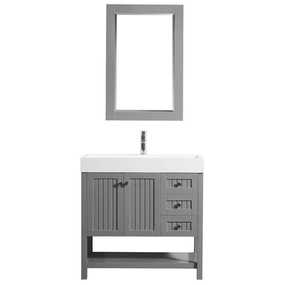 755036-gr-wh 36 In. Single Vanity In Grey With Acrylic Under-mount Sink With Mirror