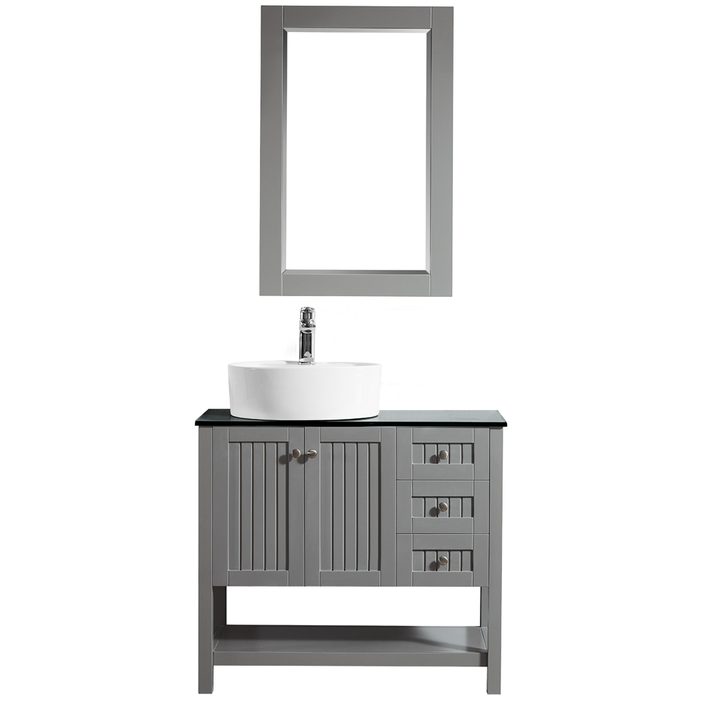 756036-gr-bg 36 In. Vanity In Grey With Glass Countertop With White Vessel Sink With Mirror