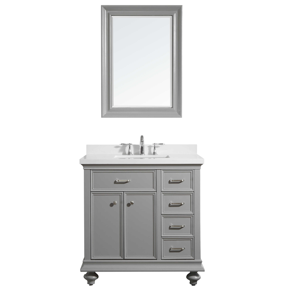Charlotte 735036-gr-cqs 36 In. Vanity In Grey With Carrara Quartz Stone Top With Mirror