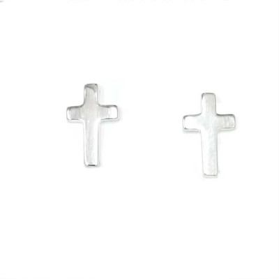 2s-6341 Sterling Silver Earring Cross Stud - Rhodium Plating