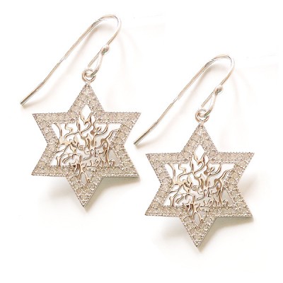 16 Mm Sterling Silver Earring Star Shema With Cubic Zirconia, Clear