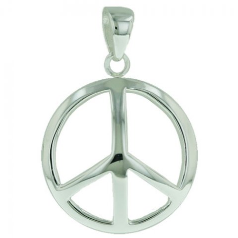18 In. Sterling Silver Pendant Plain Dome Peace Symbol Chain