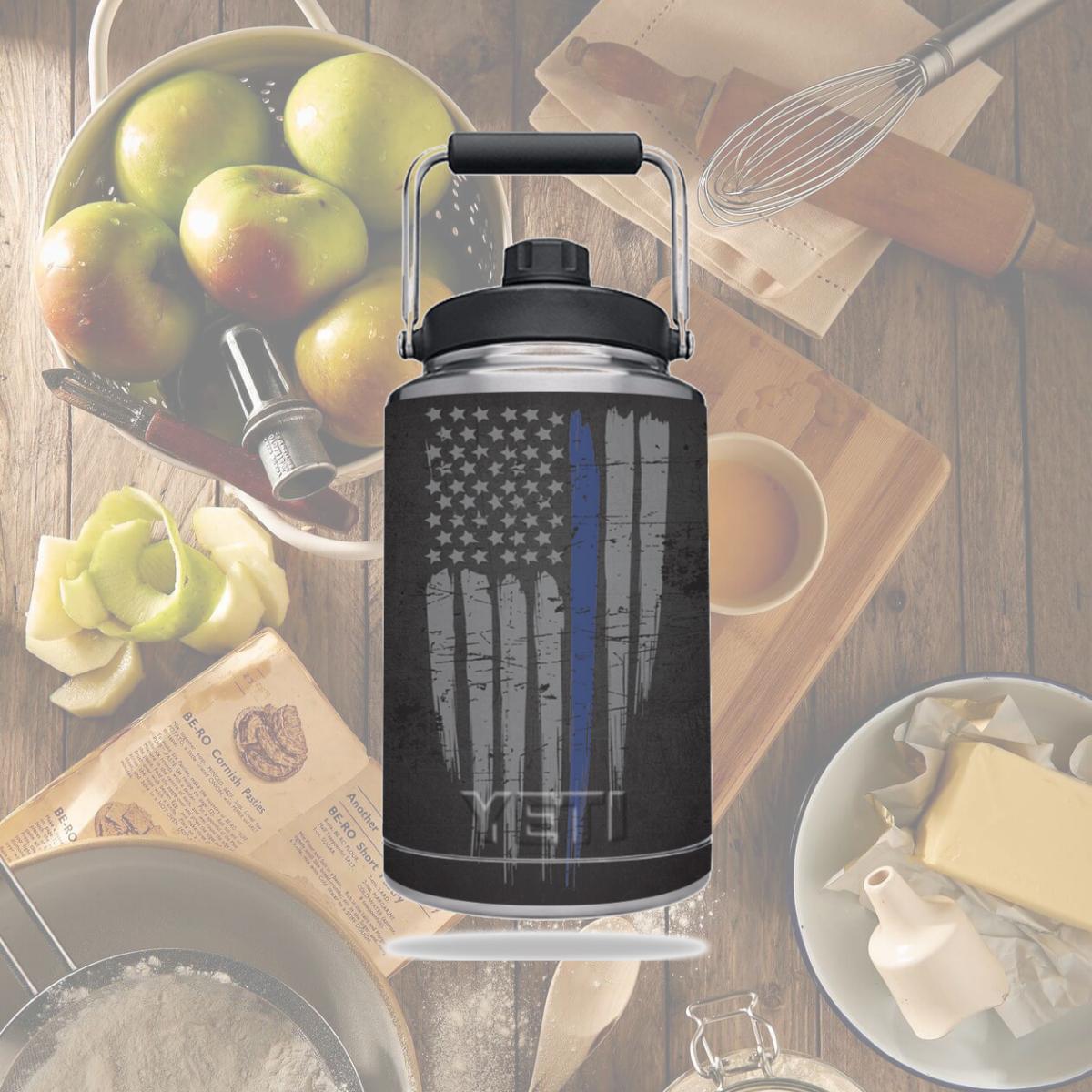 Picture of MightySkins YERAMJUG1-Thin Blue Line Skin for Yeti One Gallon Jug, Thin Blue Line