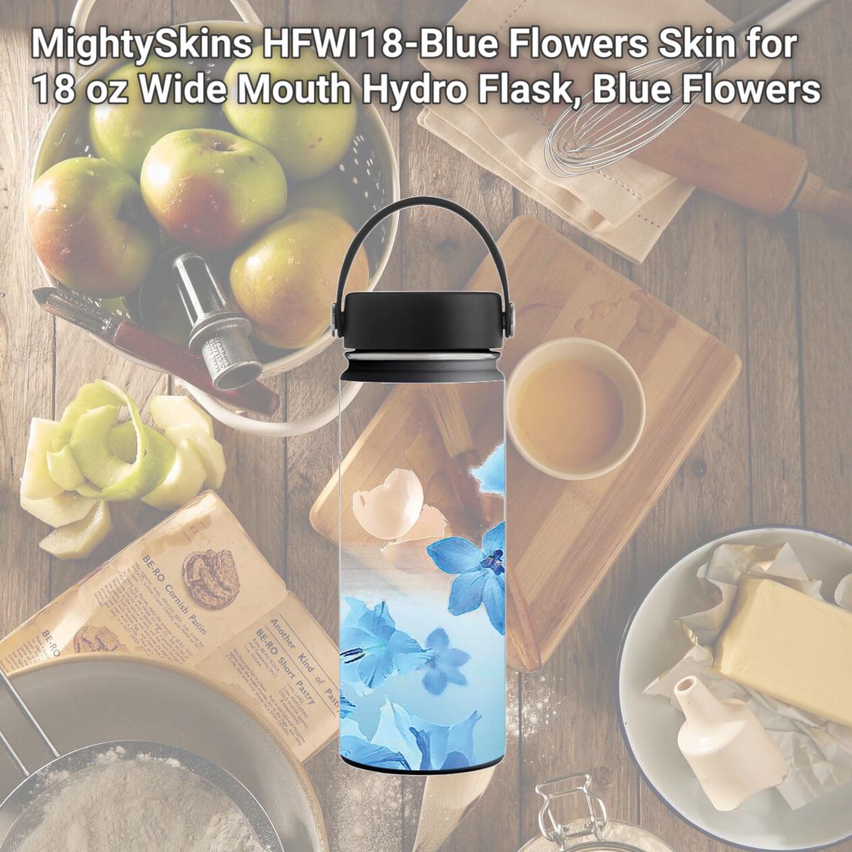 Picture of MightySkins HFWI18-Blue Flowers Skin for 18 oz Wide Mouth Hydro Flask, Blue Flowers