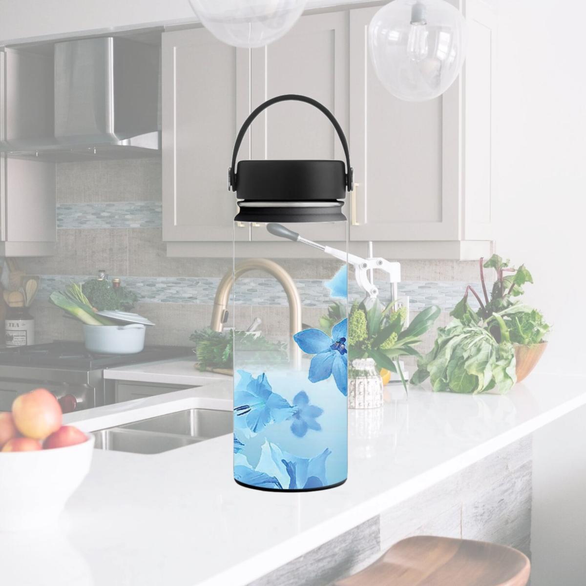 Picture of MightySkins HFWI18-Blue Flowers Skin for 18 oz Wide Mouth Hydro Flask, Blue Flowers