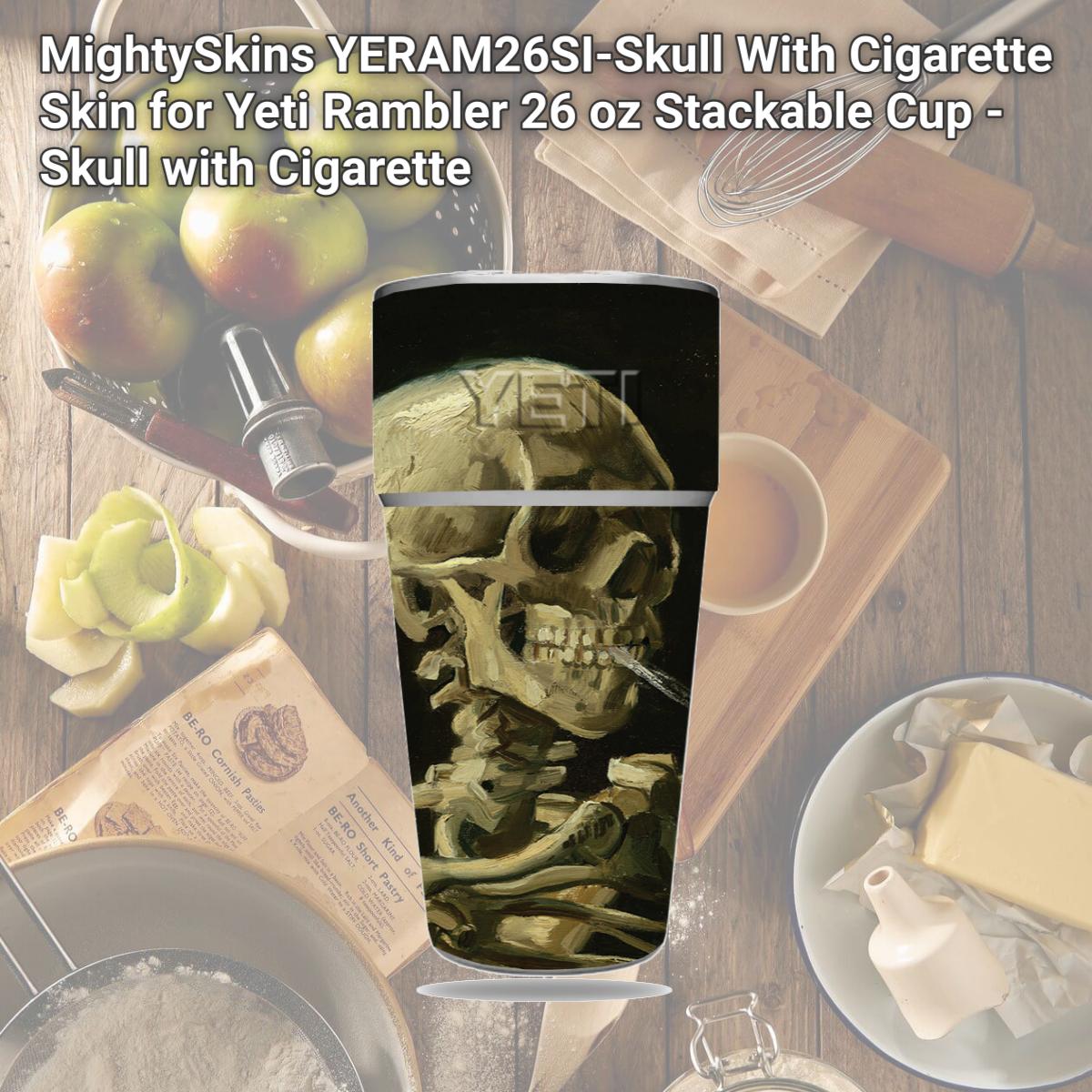 Picture of MightySkins YERAM26SI-Skull With Cigarette Skin for Yeti Rambler 26 oz Stackable Cup - Skull with Cigarette