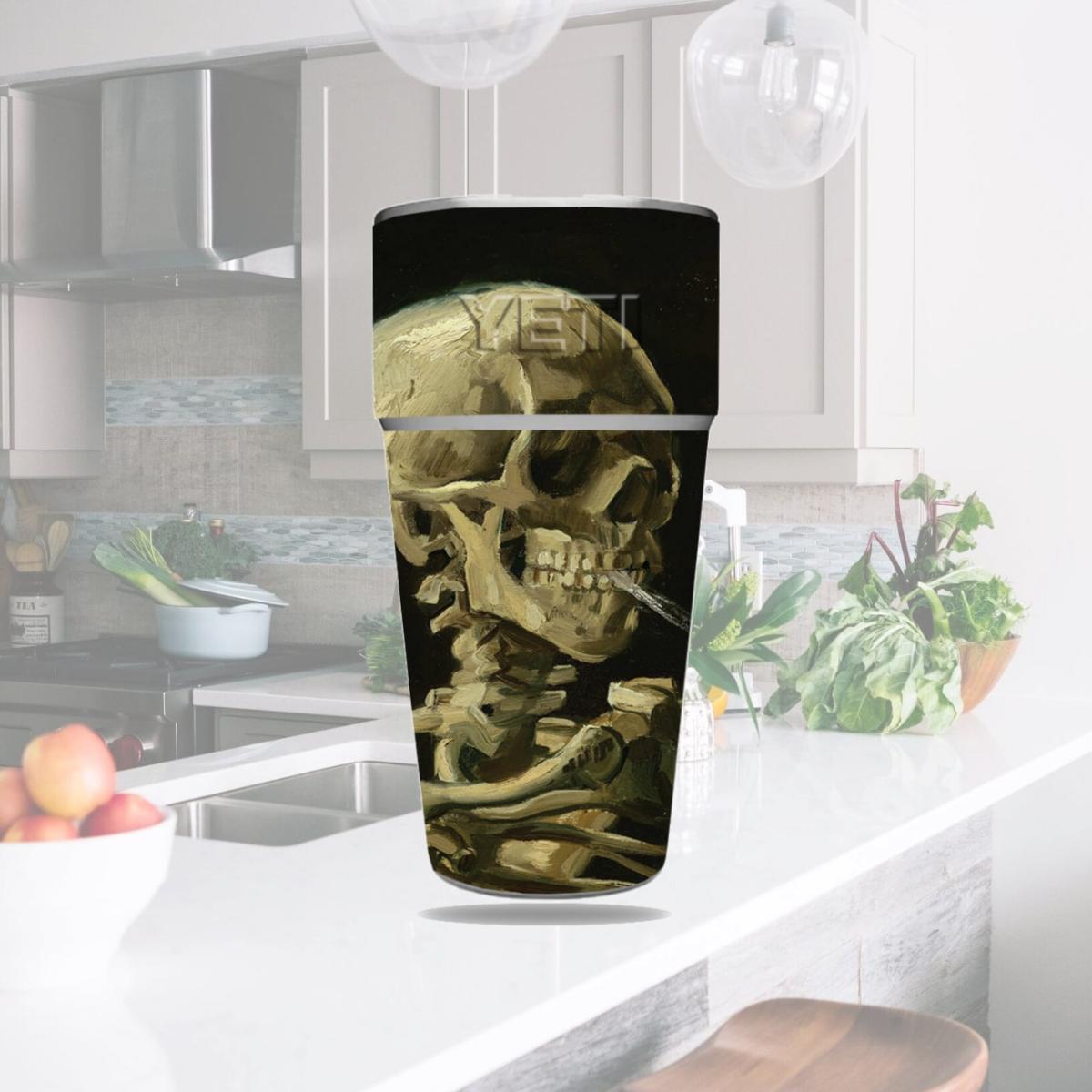Picture of MightySkins YERAM26SI-Skull With Cigarette Skin for Yeti Rambler 26 oz Stackable Cup - Skull with Cigarette