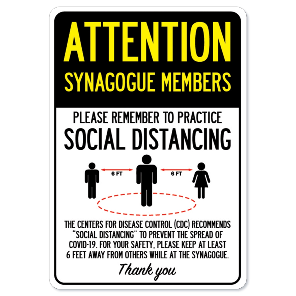 UPC 754193668003 product image for Covid-19 Notice Sign - Attention Synagogue Members Practice Social Distancing | upcitemdb.com