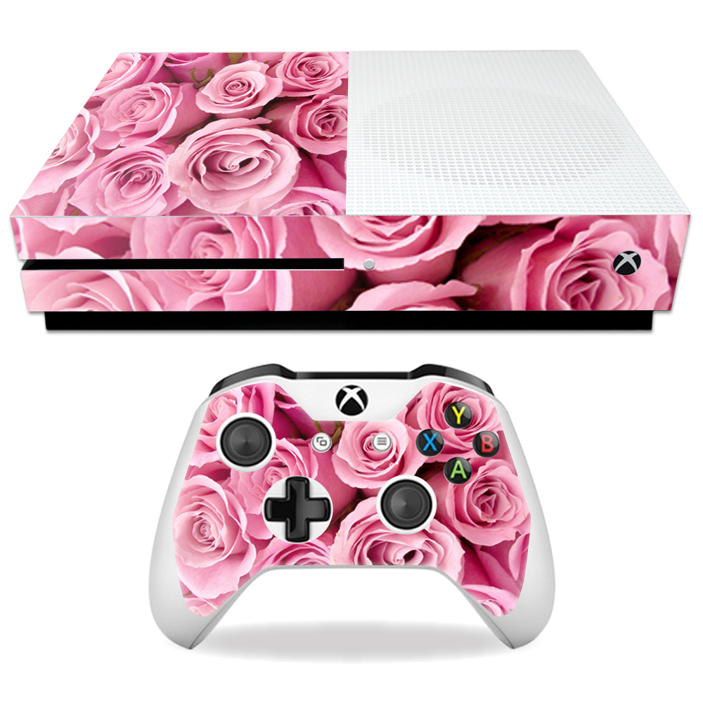 MIXBONES-Pink Roses Skin Decal Wrap for Microsoft Xbox One S - Pink Roses