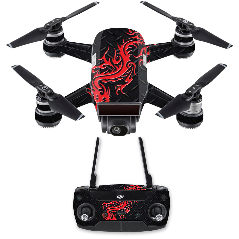 Djspcmb-red Dragon Skin Decal For Dji Spark Mini Drone Combo Sticker - Red Dragon