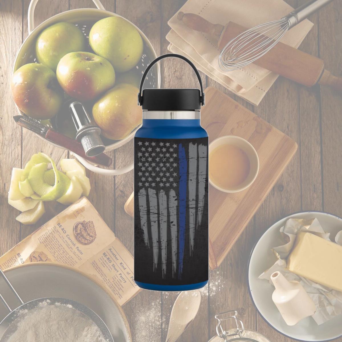 Picture of MightySkins HFWI32-Thin Blue Line Skin for Hydro Flask 32 oz Wide Mouth - Thin Blue Line