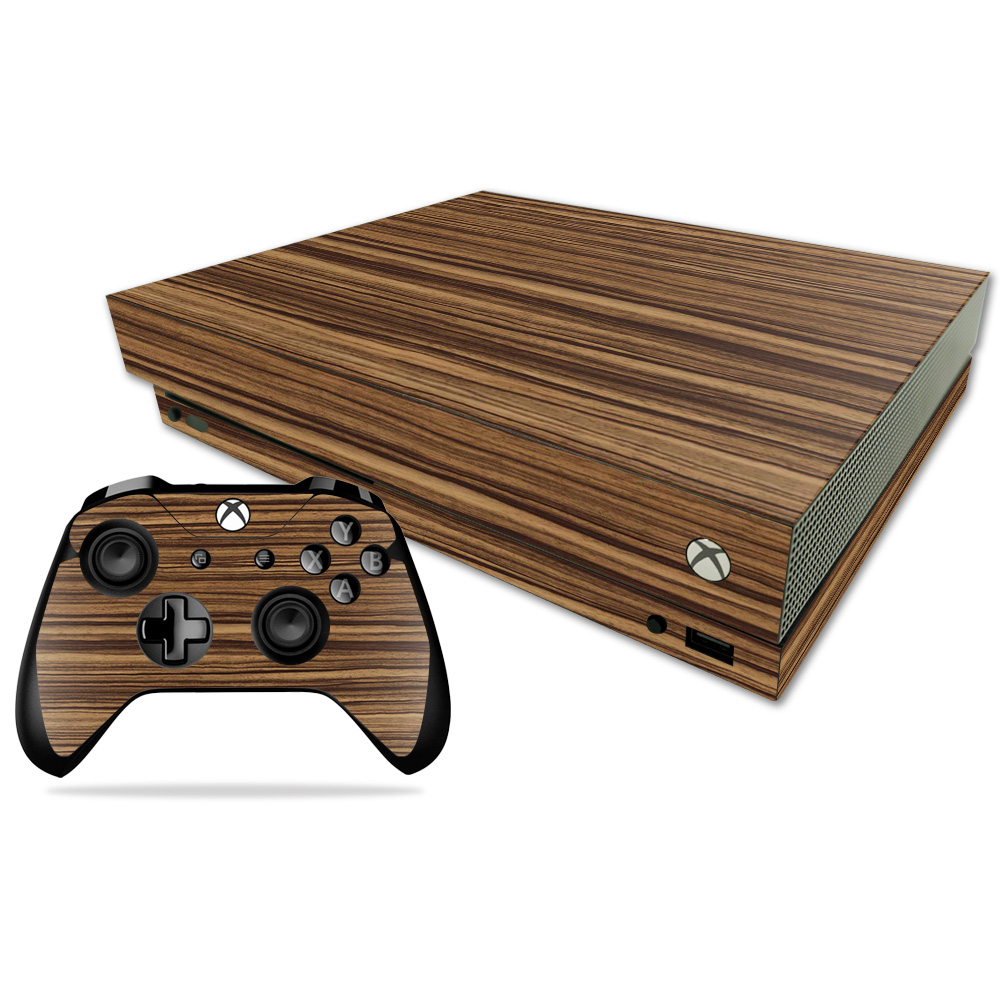 Mixbonxcmb-dark Zebra Wood Skin Decal Wrap For Microsoft Xbox One X Combo Sticker - Dark Zebra Wood