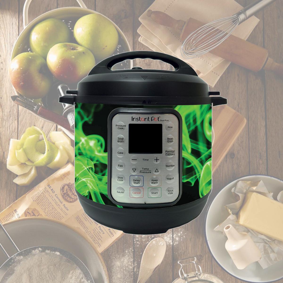 Picture of MightySkins INPTDO6QT-Green Flames Skin Decal Wrap for Instant Pot Duo 6 qt. Sticker - Green Flames