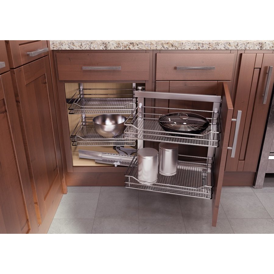 90003891 Left-handed Cor Fold Euro Style Blind Corner Unit For 36 In. Cabinet, Saphir Chrome - 21.38 X 33.75 X 19.13 In.