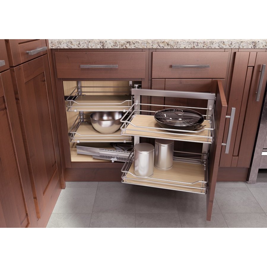 90004105 Left-handed Cor Fold Euro Style Blind Corner Unit For 36 In. Cabinet, Scalea Maple Silver - 21.38 X 33.75 X 19.13 In.