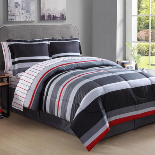 14951601bw-mul Arden Stripe Quilt Set, Black - Twin Size, 4 Piece