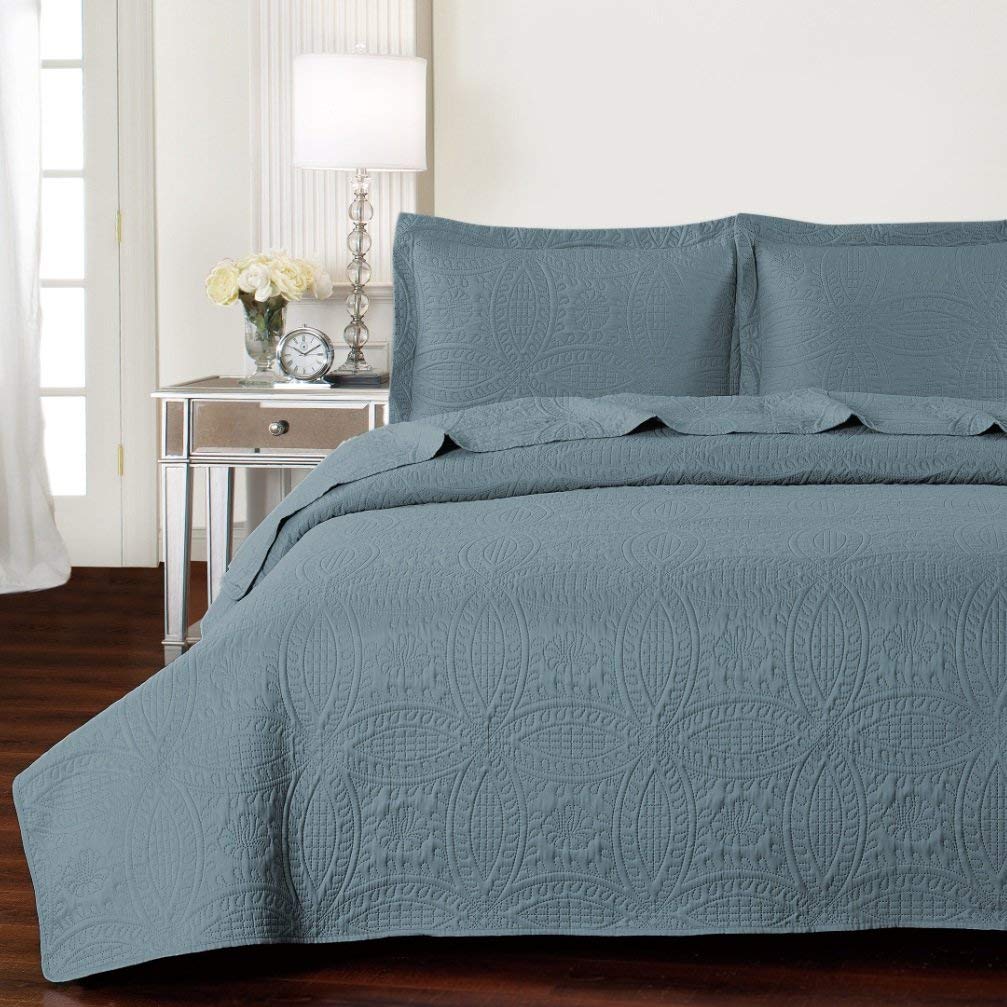 18621701qms-bls Ardmore Solid Lattice Mini Quilt Set, Blue - Twin Size, 2 Piece