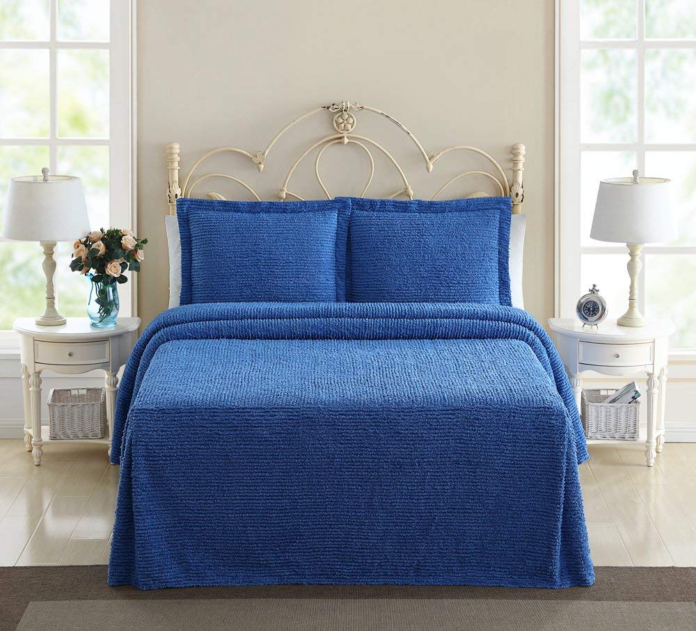 20711803bsp-blu Richland Chenille Solid Bedspread, Blue - Queen Size