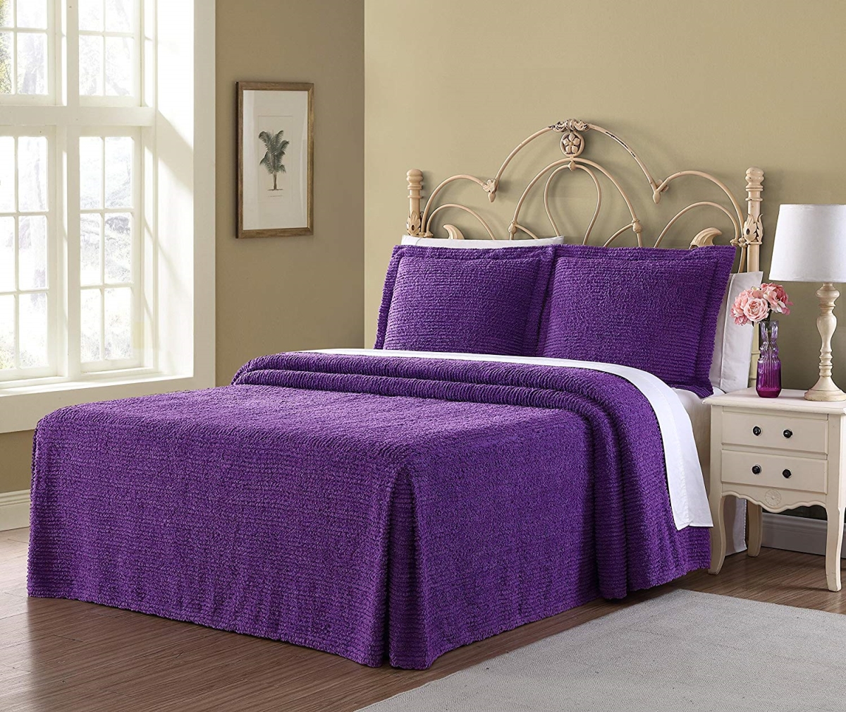 20711802bsp-lil Richland Chenille Solid Bedspread, Purple - Full Size