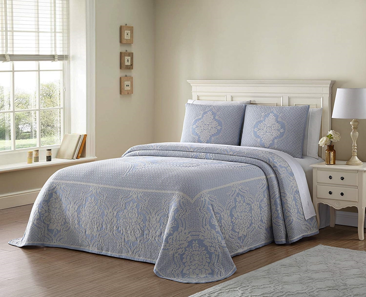20751802bsp-blu Jules Jacquard Bedspread, Blue - Full Size