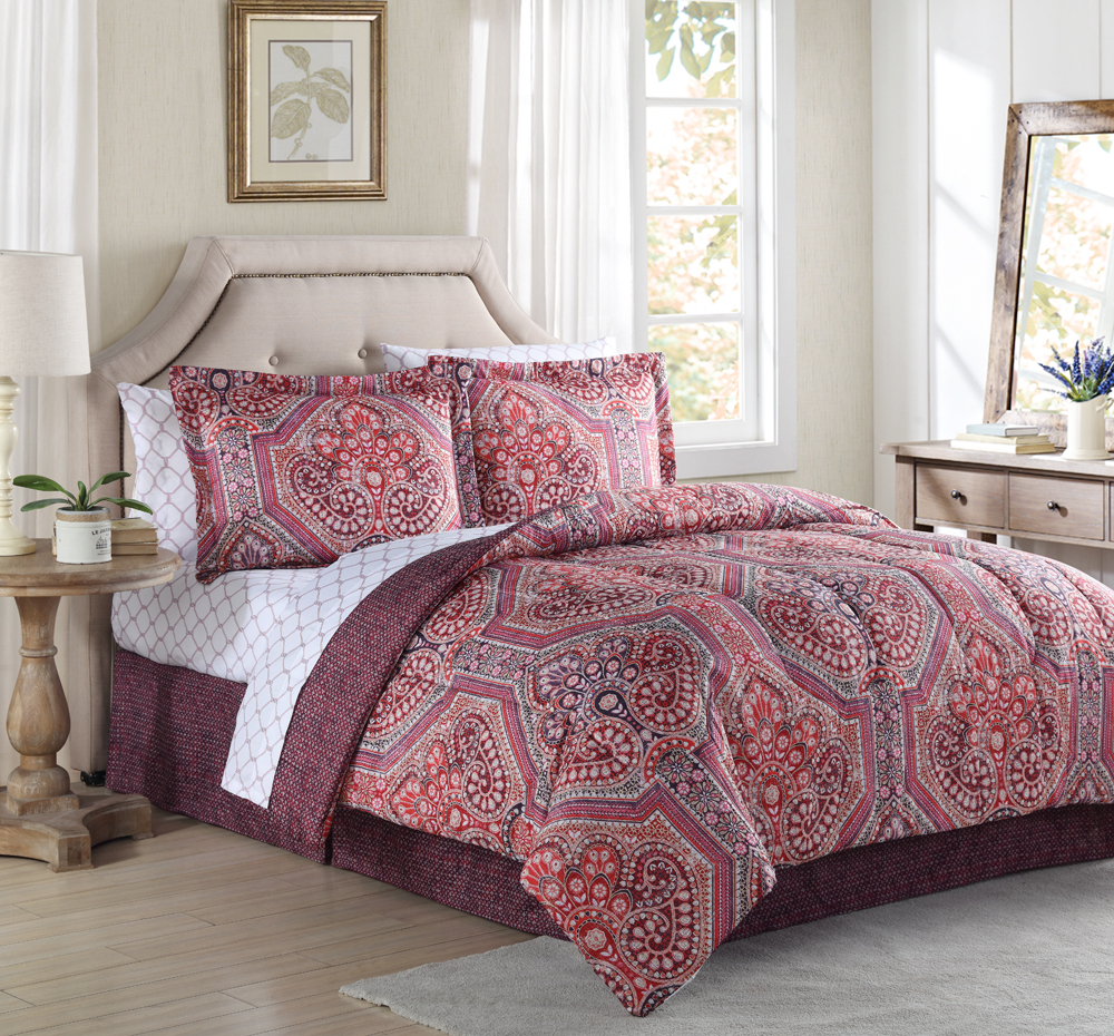 18101701bb-mul Alden Bed In A Bag Comforter Set, Red - Twin Size, 6 Piece