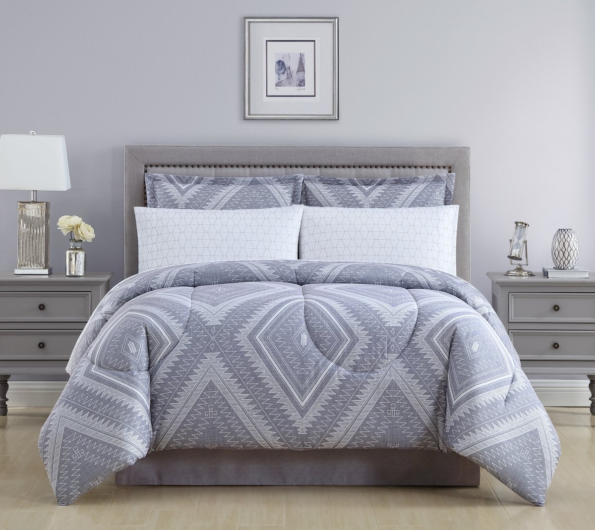 19331802bb-mul Aileen Bed In A Bag Comforter Set, Grey - Full Size, 8 Piece