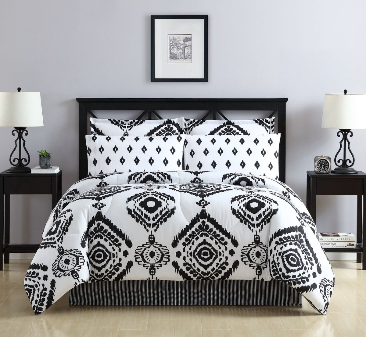 19341803bb-mul Navato Bed In A Bag Comforter Set, Black - Queen Size, 8 Piece