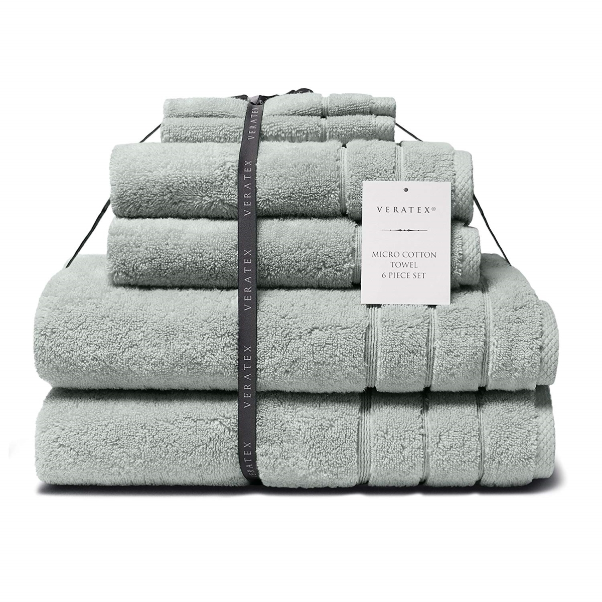 210318towset-sag Turkish Micro Cotton Terry Bath Towel, Green - 6 Piece