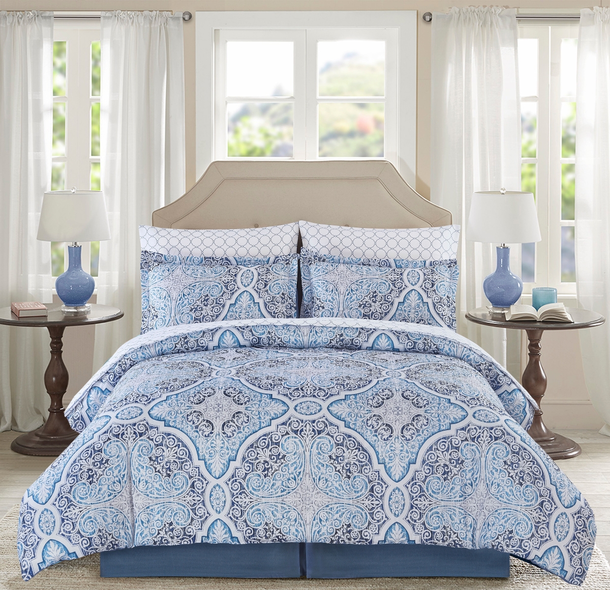 23831903bb-blw Emerson Medallion Bed In A Bag, Blue - Queen, 4 Piece