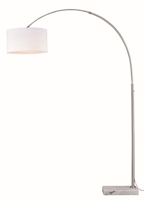 L0001 Luna Instalux Led Arc Lamp Linen Shade, Satin Nickel With Cream