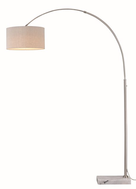 L0002 Luna Instalux Led Arc Lamp - Satin Nickel With Brown Linen Shade