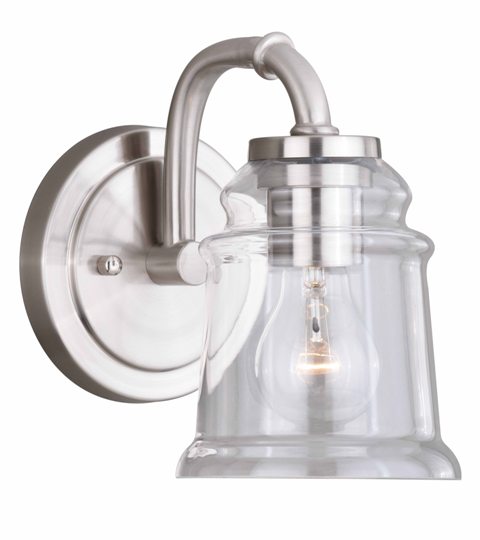 W0239 60w Toledo 1l Vanity Lamp Satin Nickel, Clear Blown Glass