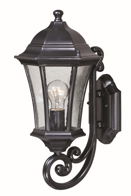 100w 8 In. Aberdeen Outdoor Wall Light Shiny Black, Clear Seeded Glass