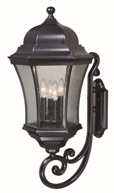 60w 13 In. Aberdeen Outdoor Wall Light Shiny Black, Clear Seeded Glass