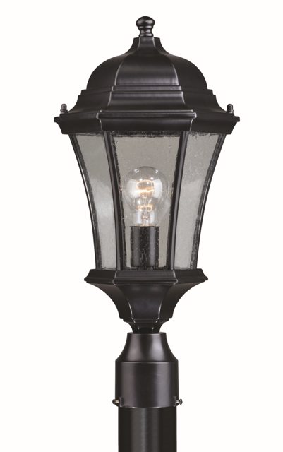 100w 10 In. Aberdeen Outdoor Post Light Shiny Black, Clear Seeded Glass
