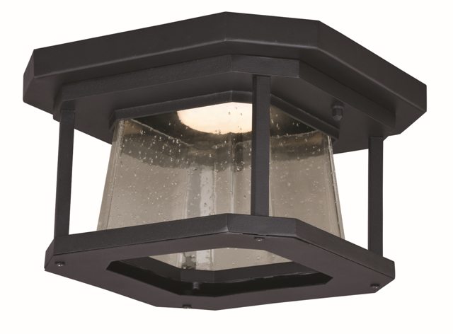 T0313 20w 12 In. Freeport Led Outdoor Flush Mount Textured Black, Clear Seeded Glass