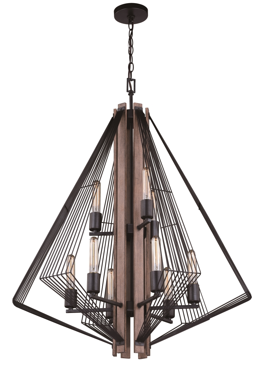 H0212 Dearborn 9 Light Chandelier In Burnished Oak With Black Iron