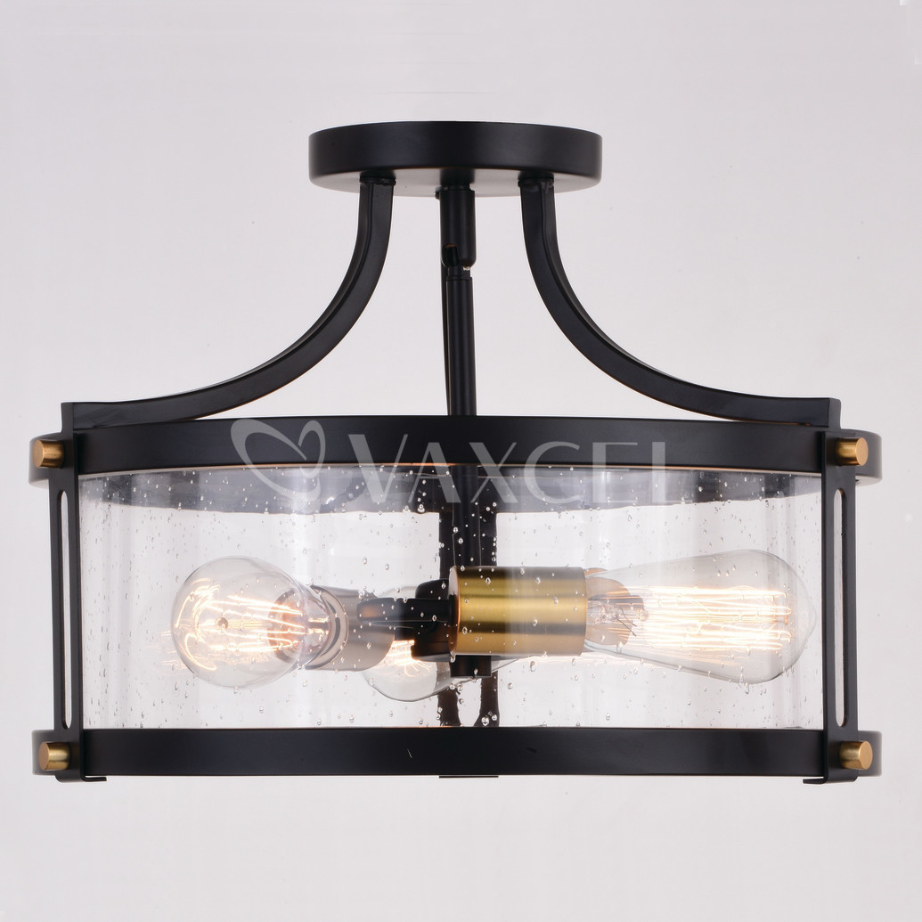 Picture of Vaxcel International C0255 15.75 in. Holbrook 3 Light Semi-Flush Mount&#44; Matte Black & Satin Brass
