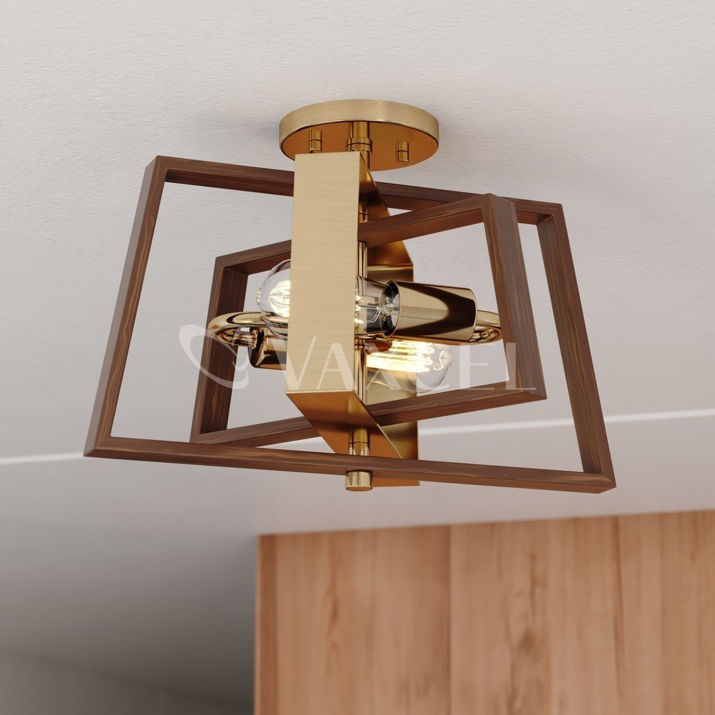 Picture of Vaxcel International C0251 16 in. Dunning 2 Light Semi-Flush Mount&#44; Natural Brass & Burnished Chestnut